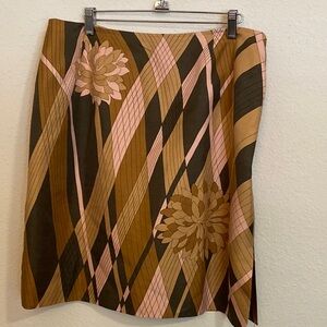 Talbots Asymmetrical Skirt with Brown and Pink Geometric Design